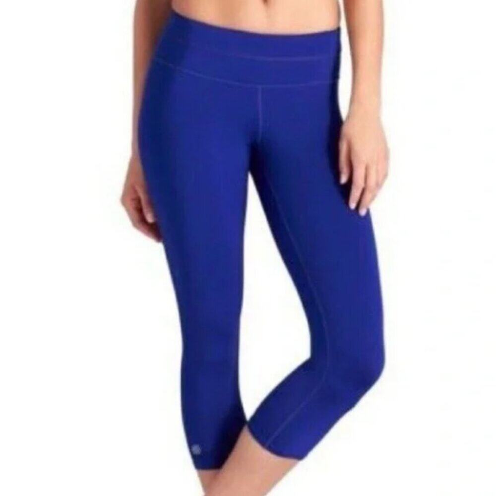 Athleta Royal Blue‎ Dobby Sonar Capri Leggings Large Cropped Stretch